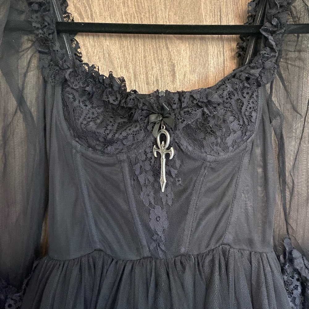 Widow Black Sheer Lace Maxi Dress